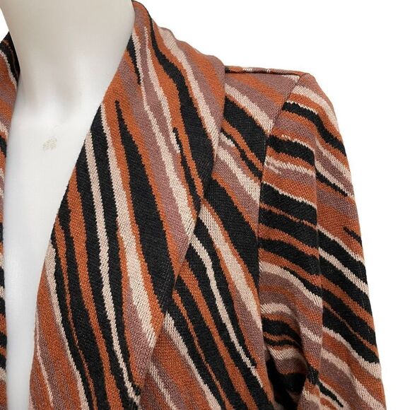 Dennis Basso Jacquard Open Front Knit Cardigan Sweater Safari Print sz US Large - Picture 3 of 12